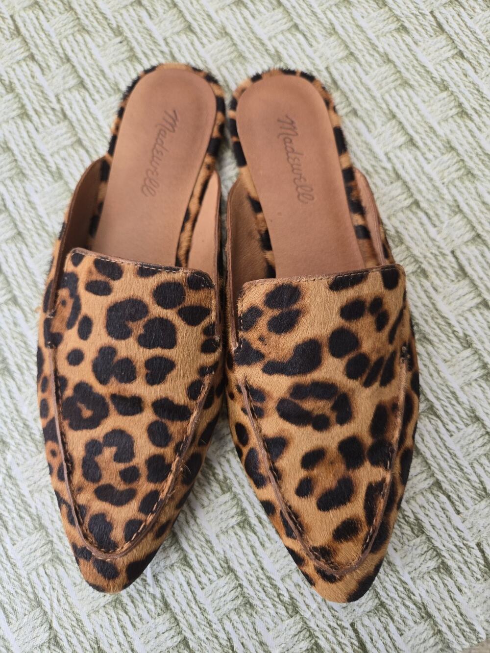 Madewell Calf Hair Leopard Loafer Mules Women 9 Brown Leather Slip On Shoes